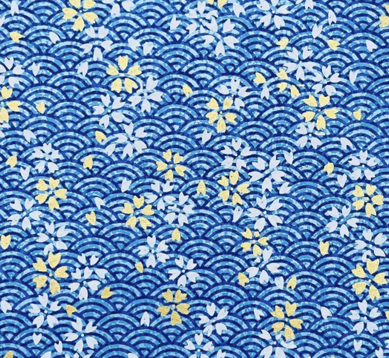 Japanese Yuzen Washi Paper Y0660 - Blue Chiyogami  -  Chiyogami Paper With Gold Accent for origami, craft & scrapbooking 15x15cm (6")