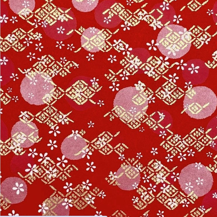 Japanese Yuzen Washi Paper Y0666 - Gold Diamonds with Moon on Red - Chiyogami Paper With Gold Accent for origami, craft & scrapbooking 15x15cm (6")