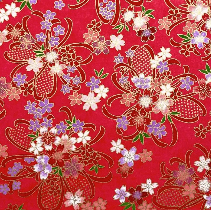 Japanese Yuzen Washi Paper Y0694 - Japanese Design on Red - Chiyogami Paper With Gold Accent for origami, craft & scrapbooking 15x15cm (6")