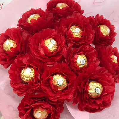 A Dozen Red Chocolate Roses in a Posy Box - Handmade Ferrero Chocolate Flowers - Valentine's Day Bouquet