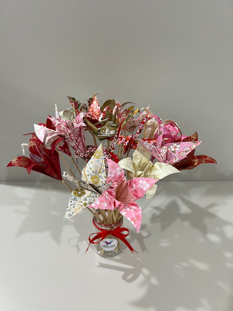 Yuzen Paper Crane / Lily Bouquet for Valentine’s Day, Wedding Anniversary, Birthdays