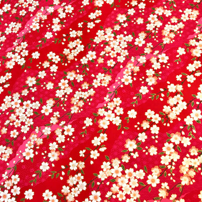 Japanese Yuzen Washi Paper - Cherry Blossoms on Red - Chiyogami Paper With Gold Accent for origami, craft & scrapbooking 15x15cm (6")