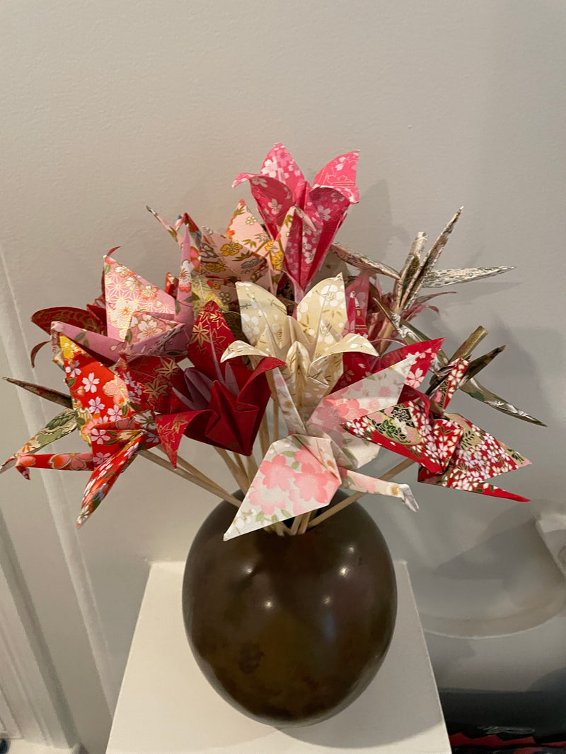 Yuzen Paper Crane / Lily Bouquet for Valentine’s Day, Wedding Anniversary, Birthdays