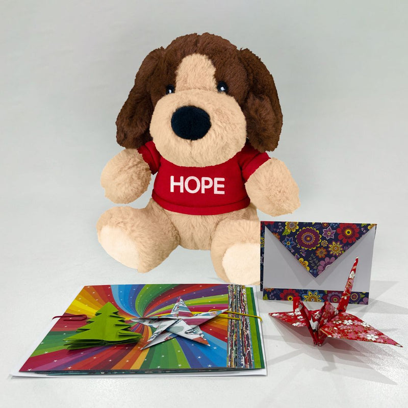HOPE Puppy Gift Pack - HOPE Puppy and Origami Christmas Kit Gift Set - Give The Gift of Hope This Christmas
