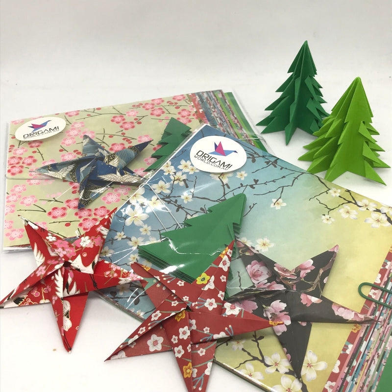 Christmas Fillers - Origami Christmas DIY Kits - Origami Stars and Trees (SET of 6 PACKS)