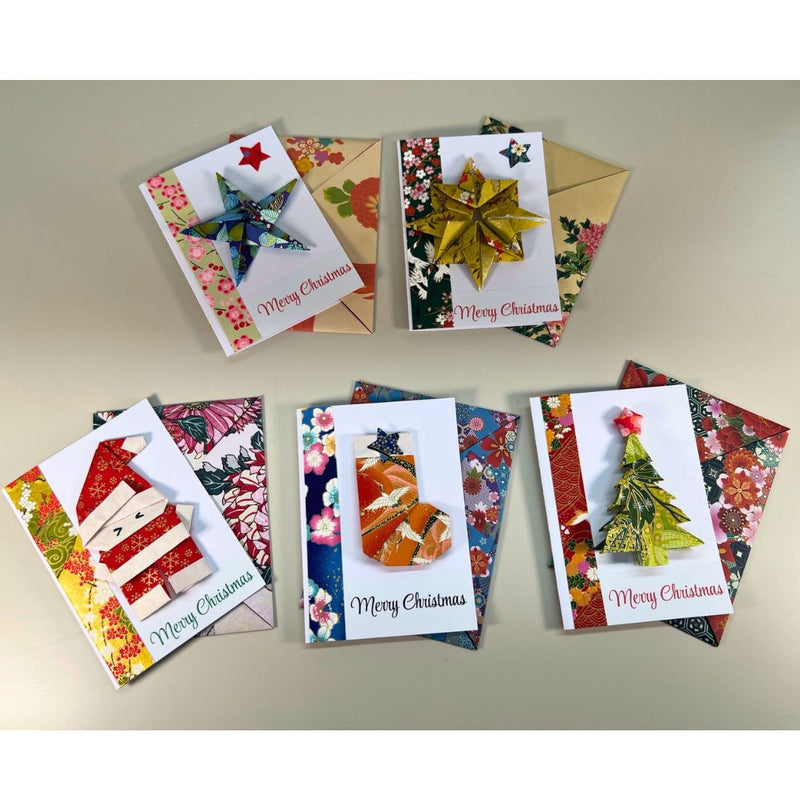 Origami Christmas Cards with Handmade Envelopes – Single or Assorted Pack of 5