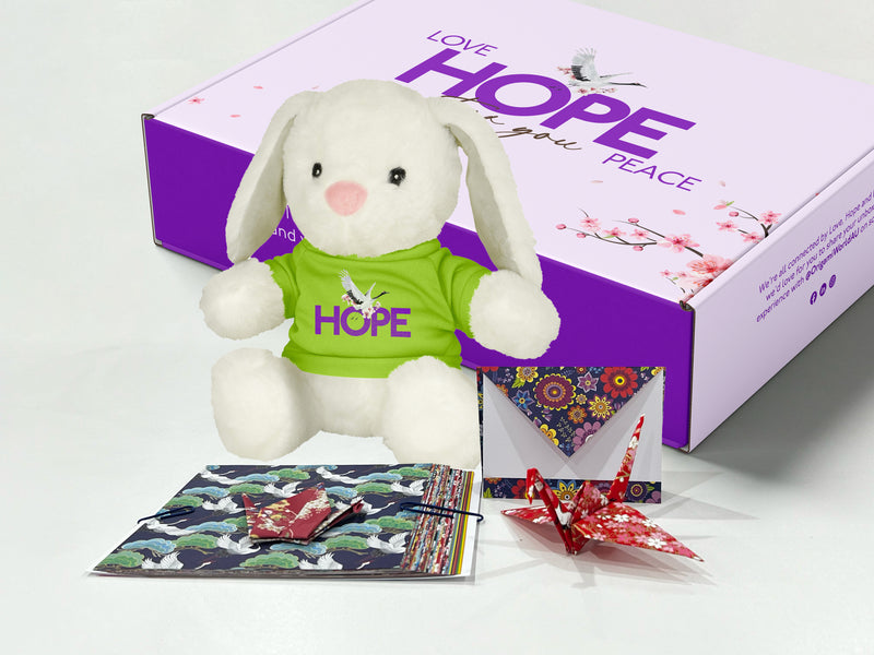 HOPE Rabbit Gift Box - HOPE Bunny Rabbit and Origami CRANE Kit Gift Set - Give The Gift of Hope to Someone Special - Box of Hope