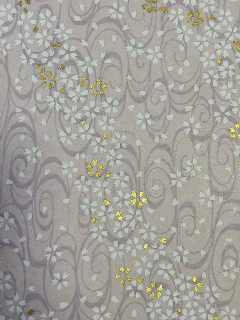 Japanese Yuzen Chiyogami Washi Paper KW054 – Pale Pink Sakura Swirls with Gold Highlights