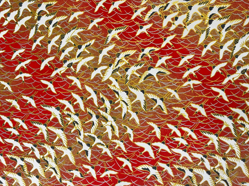 Japanese Yuzen Chiyogami Washi Paper – KW101 – Red & Gold Crane Flight