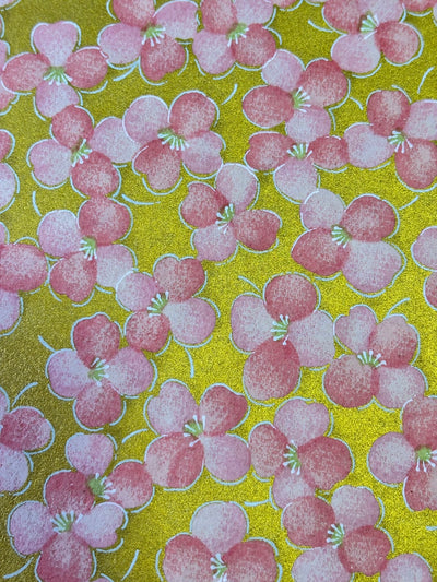 Japanese Yuzen Chiyogami Washi Paper KW103 – Pink Plum Blossoms on Gold
