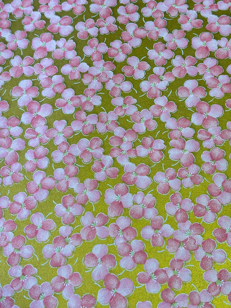Japanese Yuzen Chiyogami Washi Paper KW103 – Pink Plum Blossoms on Gold
