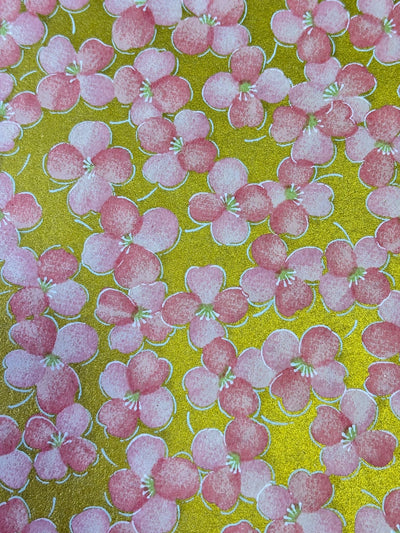 Japanese Yuzen Chiyogami Washi Paper KW103 – Pink Plum Blossoms on Gold