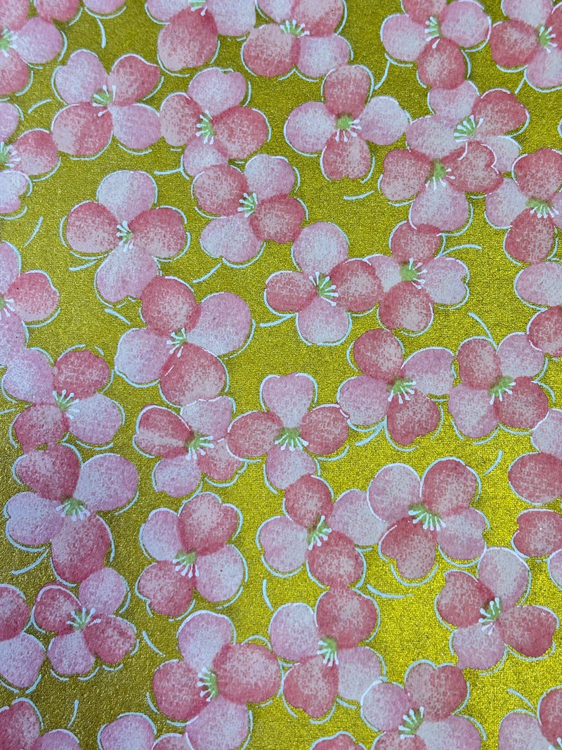 Japanese Yuzen Chiyogami Washi Paper KW103 – Pink Plum Blossoms on Gold