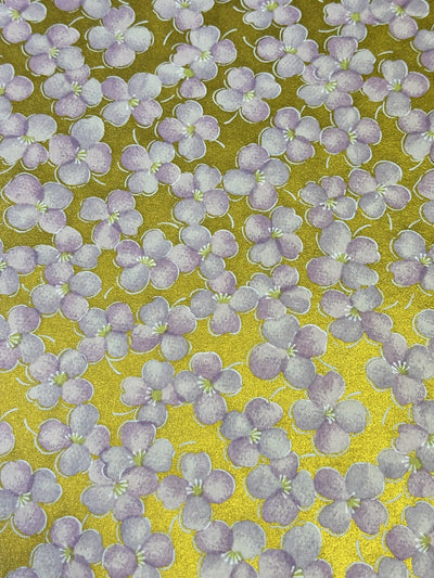 Japanese Yuzen Chiyogami Washi Paper - KW104 - Purple Blossoms on Gold