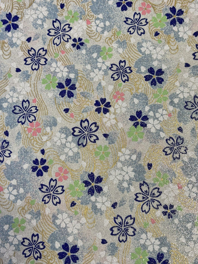 Japanese Yuzen Chiyogami Washi Paper – KW108 – Sakura Stream in Pastel Blue