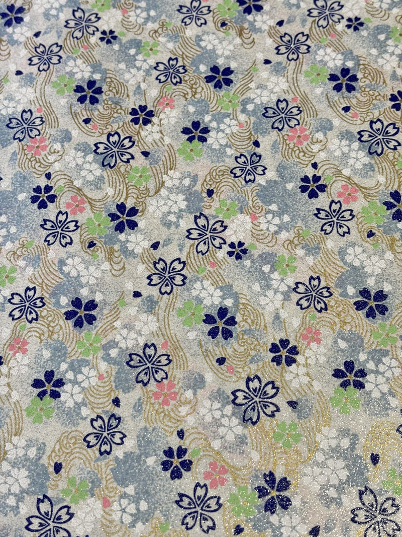 Japanese Yuzen Chiyogami Washi Paper – KW108 – Sakura Stream in Pastel Blue
