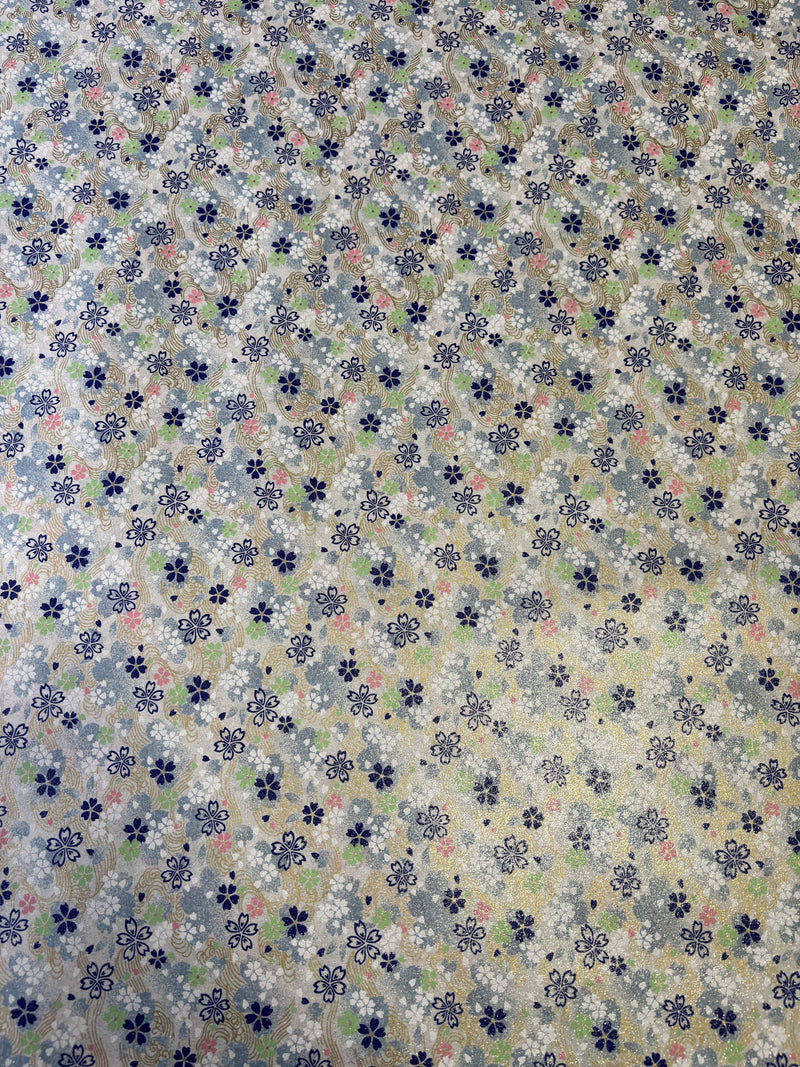 Japanese Yuzen Chiyogami Washi Paper – KW108 – Sakura Stream in Pastel Blue