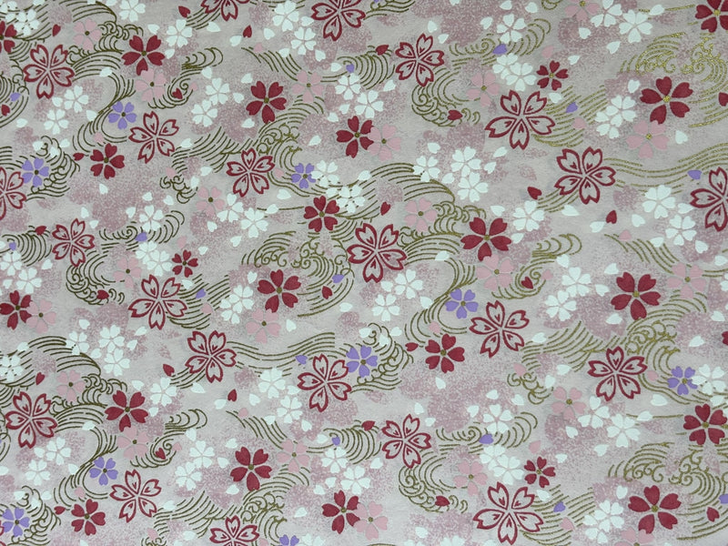 Japanese Yuzen Chiyogami Washi Paper KW109 – Pink Sakura with Gold Waves