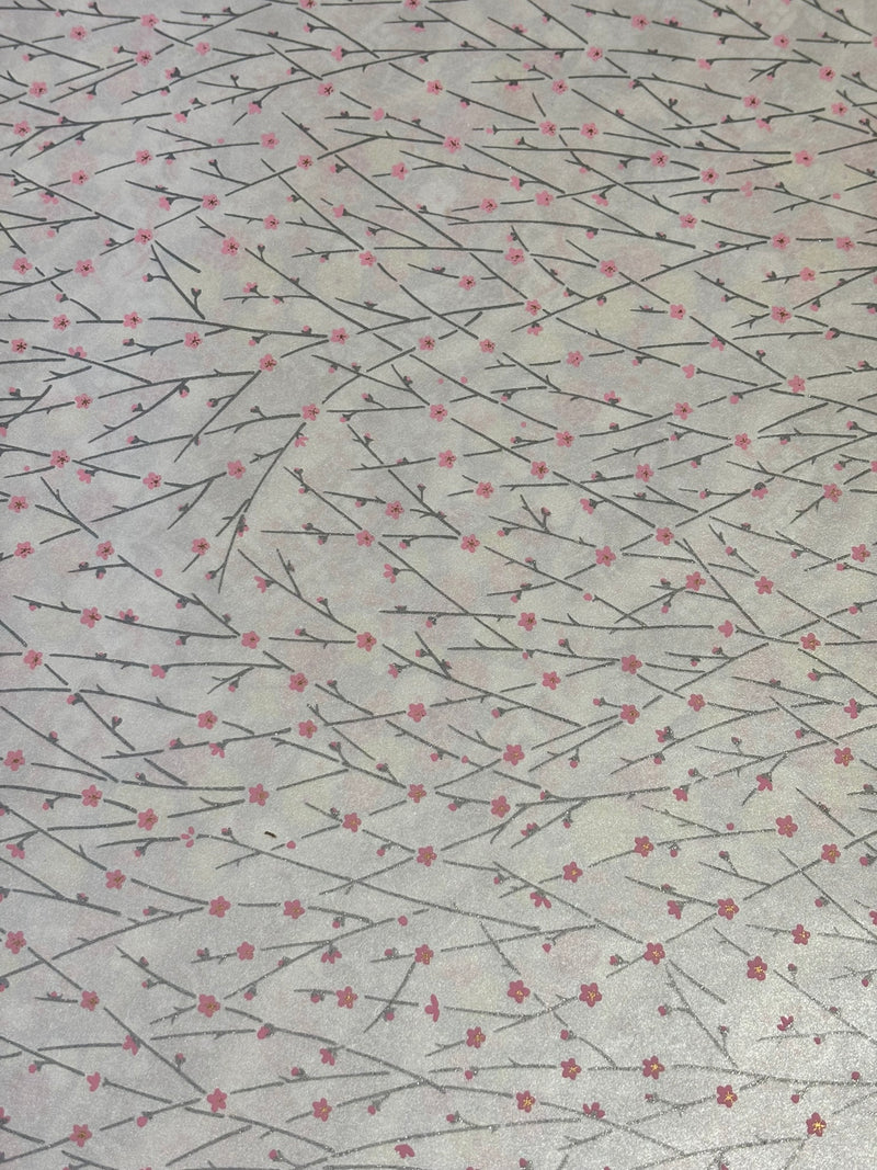 Japanese Yuzen Chiyogami Washi Paper – KW118 – Pink Plum Blossoms on Pearl White
