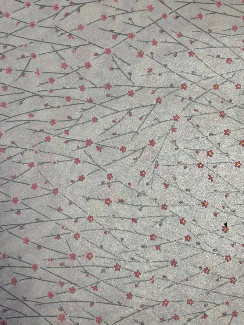 Japanese Yuzen Chiyogami Washi Paper – KW118 – Pink Plum Blossoms on Pearl White