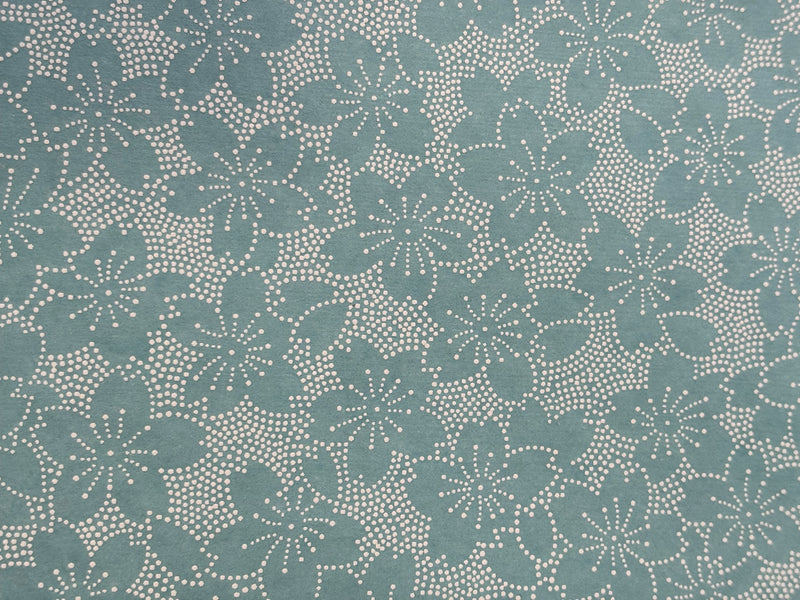 Japanese Yuzen Chiyogami Washi Paper - KW131 Dotted Sakura on Teal