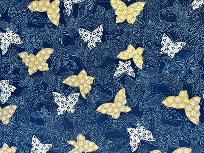 Japanese Yuzen Chiyogami Washi Paper KW132 – Gold and White Butterflies on Navy