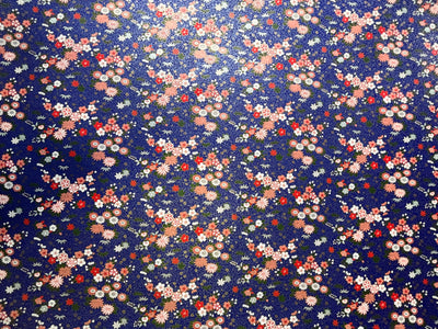 Japanese Yuzen Chiyogami Washi Paper - KW136 - Pink & Red Floral on Royal Blue