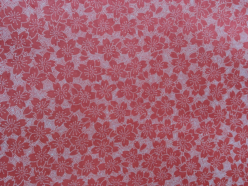 Japanese Yuzen Chiyogami Washi Paper – KW141 – Salmon Pink Sakura Blossoms with Dotted Detail
