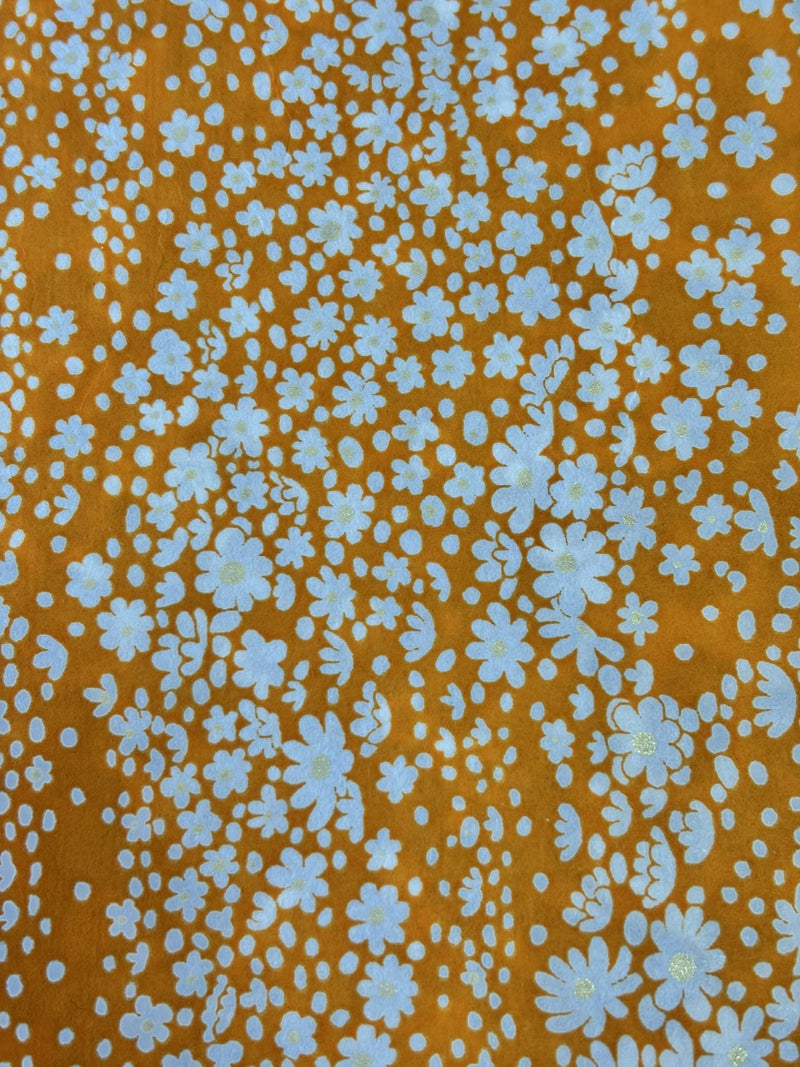 Japanese Yuzen Chiyogami Washi Paper KW302 – White Sakura on Orange