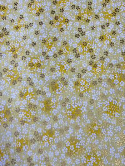 Japanese Yuzen Chiyogami Washi Paper – KW306 – White & Gold Sakura on Yellow Wash