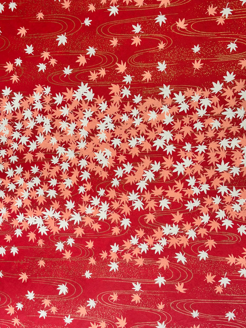 Japanese Yuzen Chiyogami Washi Paper KW610 – Red Maple Leaves with Gold Accents