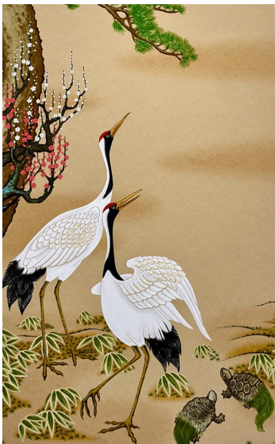 Sogara Yuzen Washi SY018 - Cranes and Tortoise (Symbol of Longevity)