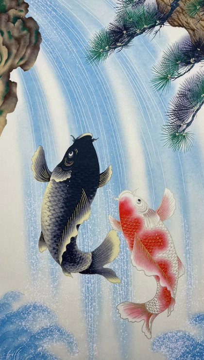 Sogara Yuzen Washi SY020 - Carp Climbing a Waterfall (Success in Life)