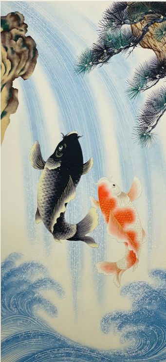 Sogara Yuzen Washi SY020 - Carp Climbing a Waterfall (Success in Life)