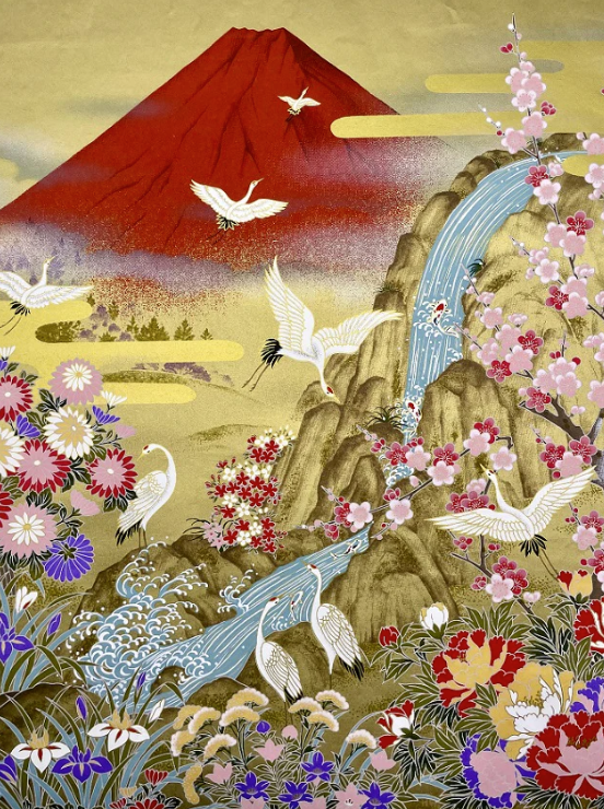 Sogara Yuzen Washi SY021 - Red Mt. Fuji with Cranes