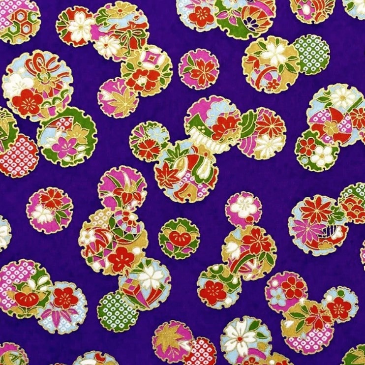 Japanese Yuzen Chiyogami Washi Paper (Y0005) – Vibrant Floral Medallions