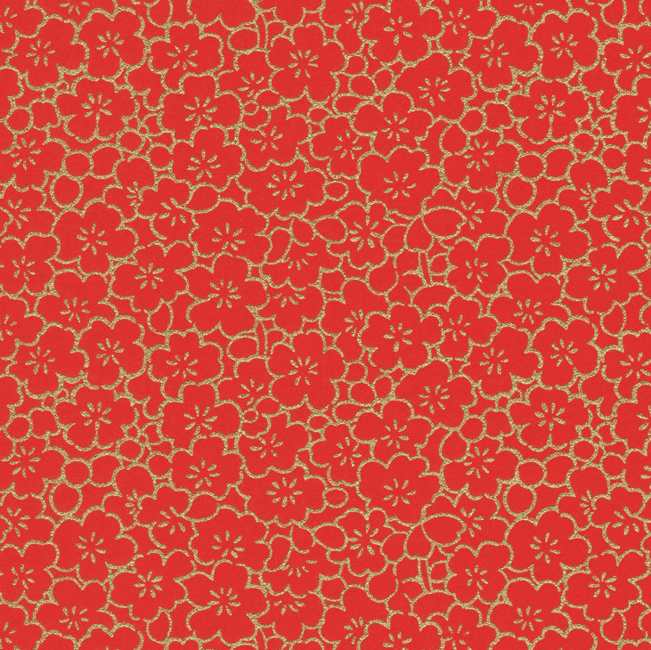 Japanese Yuzen Chiyogami Washi Paper (Y0019) – Scarlet Red Blossoms