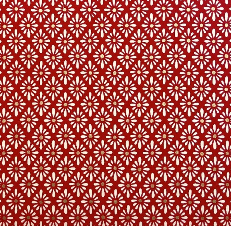 Japanese Yuzen Chiyogami Washi Paper (Y0026) – White Floral Pattern on Red Diamonds