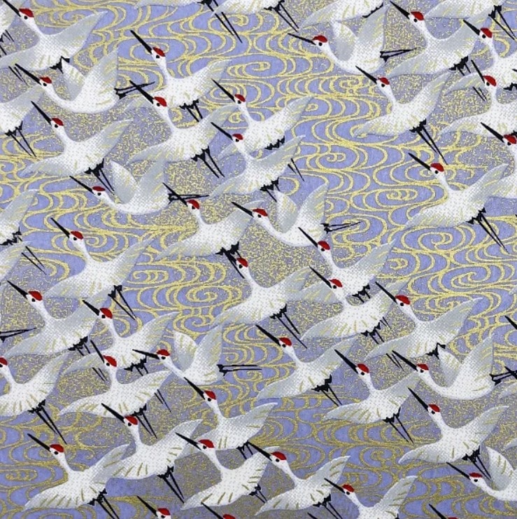 Japanese Yuzen Chiyogami Washi Paper (Y0074) – White Cranes with Gold Highlights on Lilac