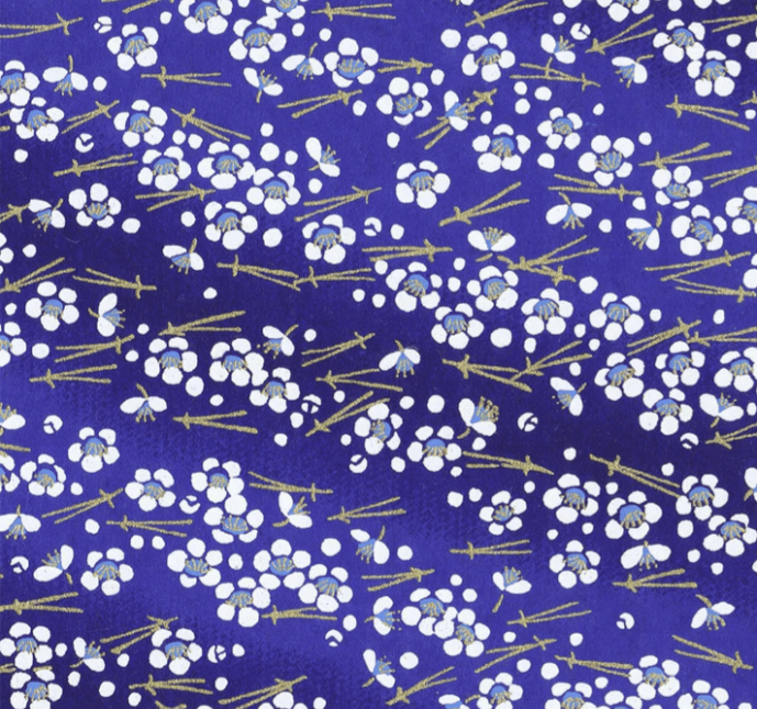 Japanese Yuzen Chiyogami Washi Paper (Y0125) – Snowy Plum Blossoms on Blue