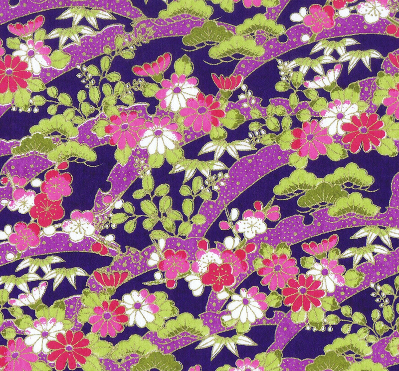 Japanese Yuzen Washi Paper - Green and Purple Chiyogami - Chiyogami Paper With Gold Accent for origami, craft & scrapbooking 15x15cm (6")