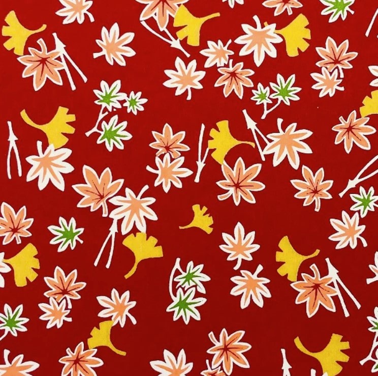 Japanese Yuzen Chiyogami Washi Paper (Y0133) – Autumn Leaves on Red