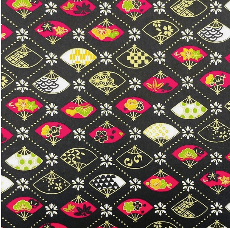 Japanese Yuzen Chiyogami Washi Paper (Y0151) – Geometric Harmony on Black