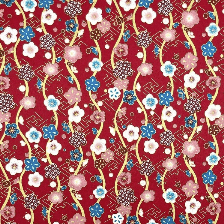 Japanese Yuzen Chiyogami Washi Paper Y0155 – Floral Elegance on Red