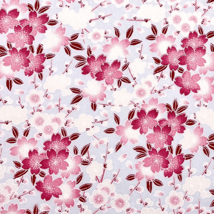 Japanese Yuzen Chiyogami Washi Paper (Y0162) – Pink Cherry Blossoms on Light Blue