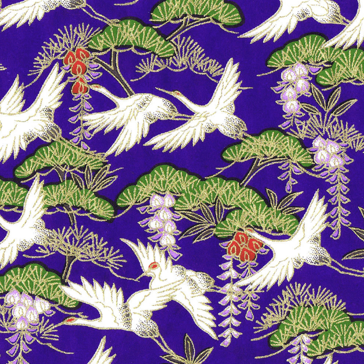 Japanese Yuzen Chiyogami Washi Paper Y0163 – Purple Cranes and Wisteria