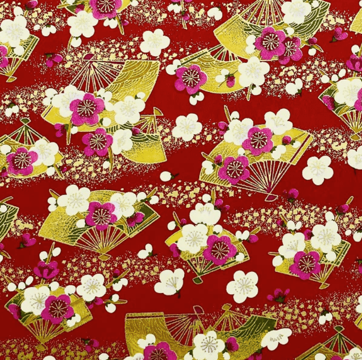 Japanese Yuzen Chiyogami Washi Paper Y0174 – Golden Fans and Blossoms