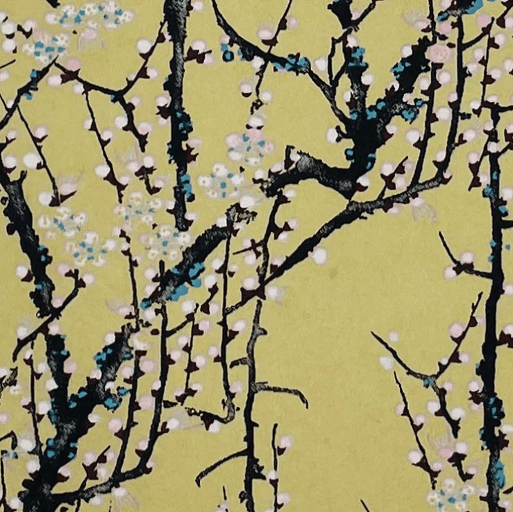 Japanese Yuzen Chiyogami Washi Paper Y0212 - Plum Blossoms on Golden Yellow