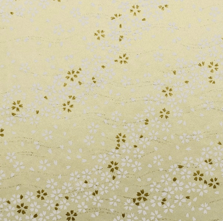 Japanese Yuzen Chiyogami Washi Paper (Y0251) – Golden Sakura Petals on Soft Cream