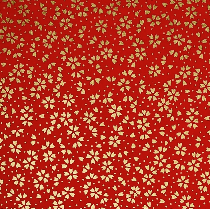 Japanese Yuzen Chiyogami Washi Paper (Y0252) – Golden Petals on Red